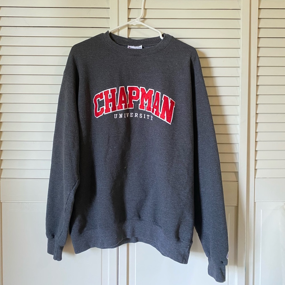 Champion Chapmam University crew neck in dark grey, size large